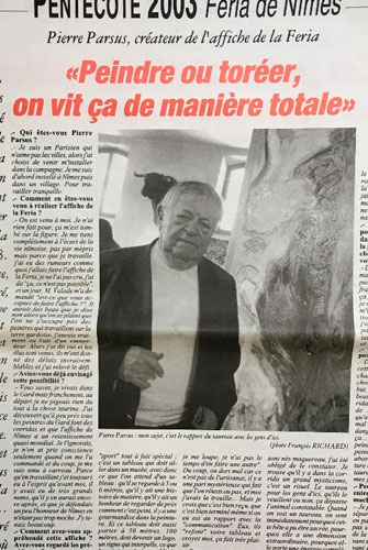 Article du 3 juin 2003, Pierre Parsus, créateur de l'affiche de la Féria 2003